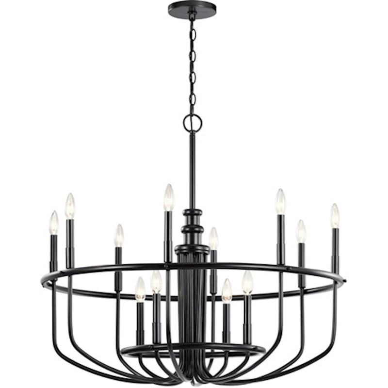Kichler Capitol Hill 35in 12-Light Chandelier | Traditional Brushed Nickel Steel | Living Room & Dining Room | 35 x 35 x 31 in | Model 52305NI