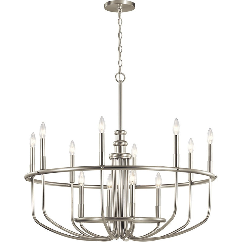 Kichler Capitol Hill 35in 12-Light Chandelier | Traditional Brushed Nickel Steel | Living Room & Dining Room | 35 x 35 x 31 in | Model 52305NI