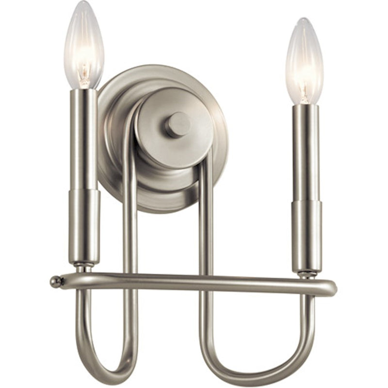 Kichler Capitol Hill 10.75in 2-Light Wall Sconce | Traditional Brushed Nickel Steel | Hallway & Bathroom Accent | 6in Extension | Model 52308NI