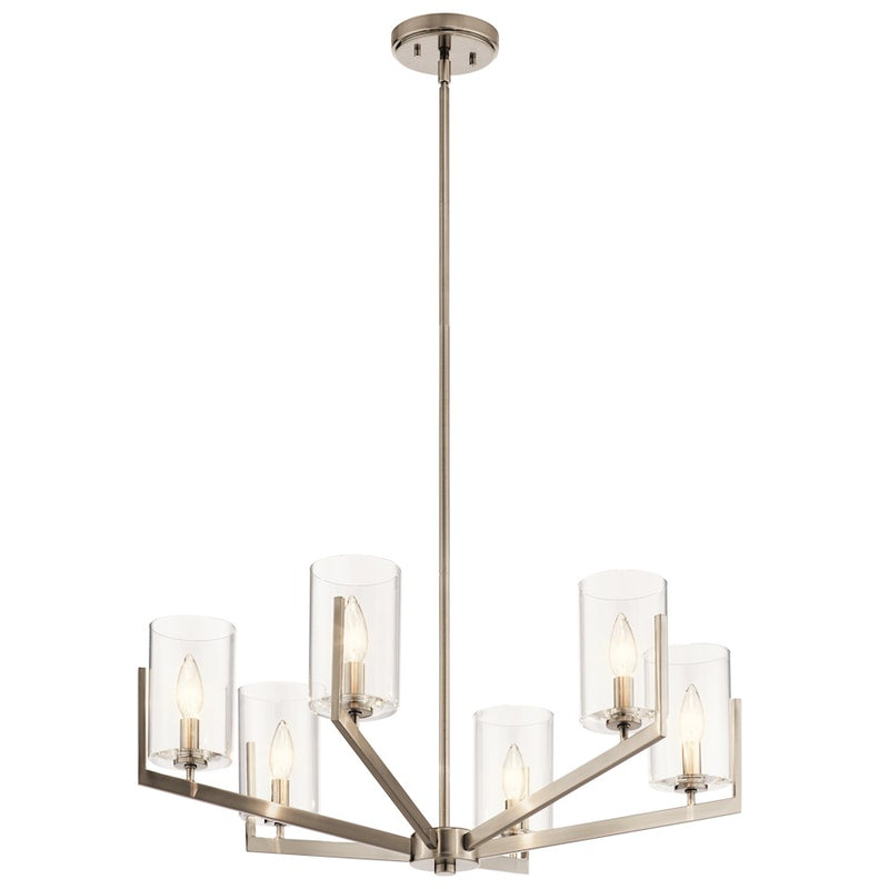 Kichler Nye 28in 6-Light Chandelier | Mid-Century Modern Classic Pewter and Clear Glass | Dining Room & Living Room | 28 x 15 in | Model 52314CLP