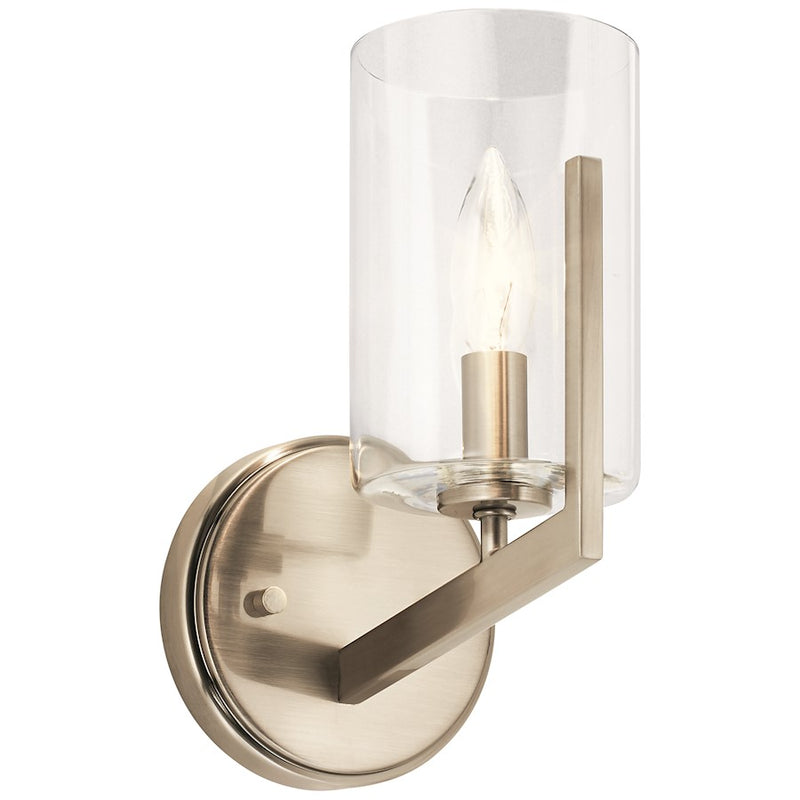 Kichler Nye 9.75in 1-Light Wall Sconce | Mid-Century Modern Classic Pewter and Clear Glass | Bedroom & Hallway Accent | 7.5in | Model 52316CLP