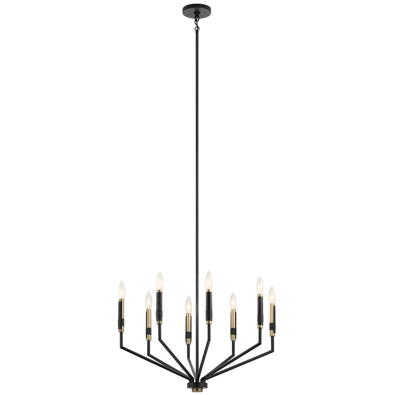 Kichler Armand 43in 12-Light Linear Chandelier | Contemporary Black and Bronze with Faux Leather | Dining Room & Living Room | Model 52350BK