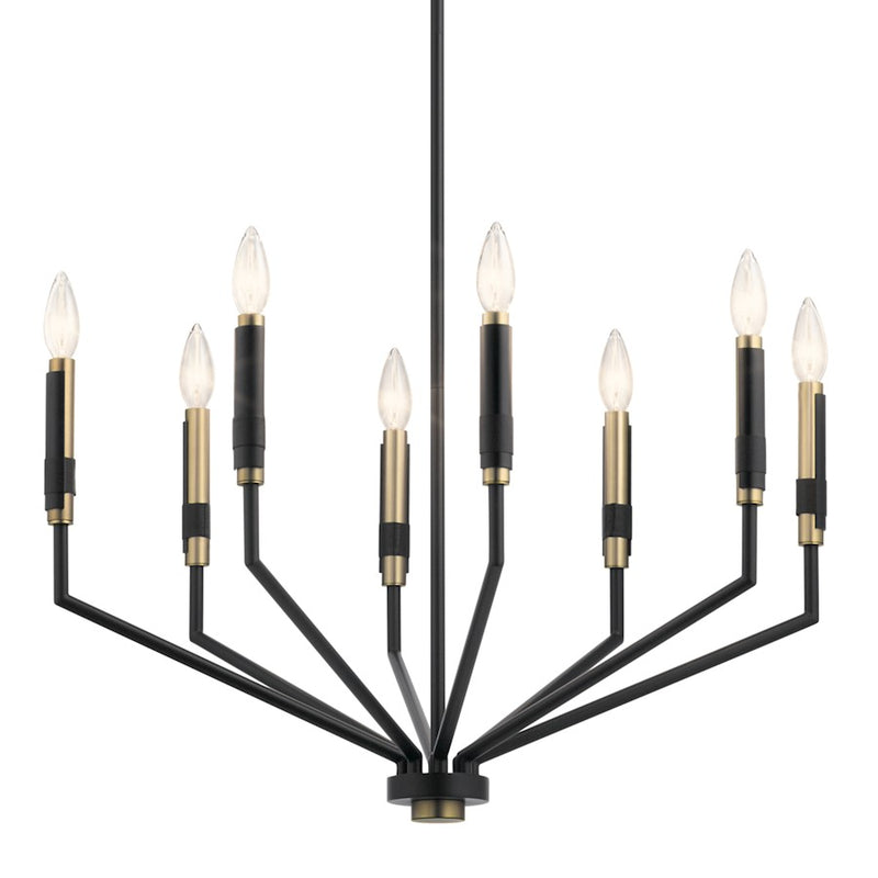 Kichler Armand 43in 12-Light Linear Chandelier | Contemporary Black and Bronze with Faux Leather | Dining Room & Living Room | Model 52350BK
