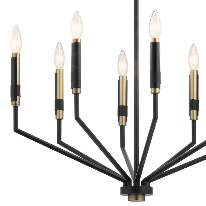 Kichler Armand 43in 12-Light Linear Chandelier | Contemporary Black and Bronze with Faux Leather | Dining Room & Living Room | Model 52350BK