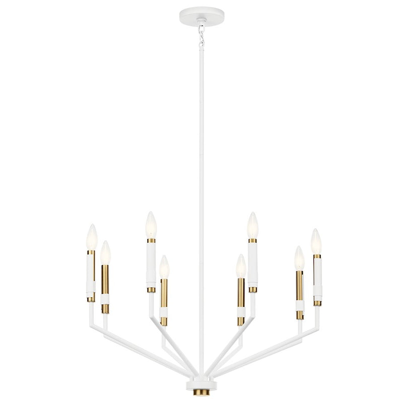 Kichler Armand 43in 12-Light Linear Chandelier | White Steel and Faux Leather | Dining Room & Living Room | 43 x 9.75 x 20 in | Model 52350WH