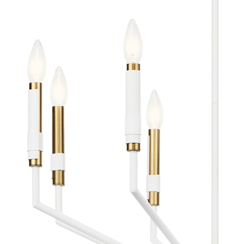 Kichler Armand 43in 12-Light Linear Chandelier | White Steel and Faux Leather | Dining Room & Living Room | 43 x 9.75 x 20 in | Model 52350WH