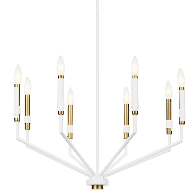 Kichler Armand 43in 12-Light Linear Chandelier | White Steel and Faux Leather | Dining Room & Living Room | 43 x 9.75 x 20 in | Model 52350WH
