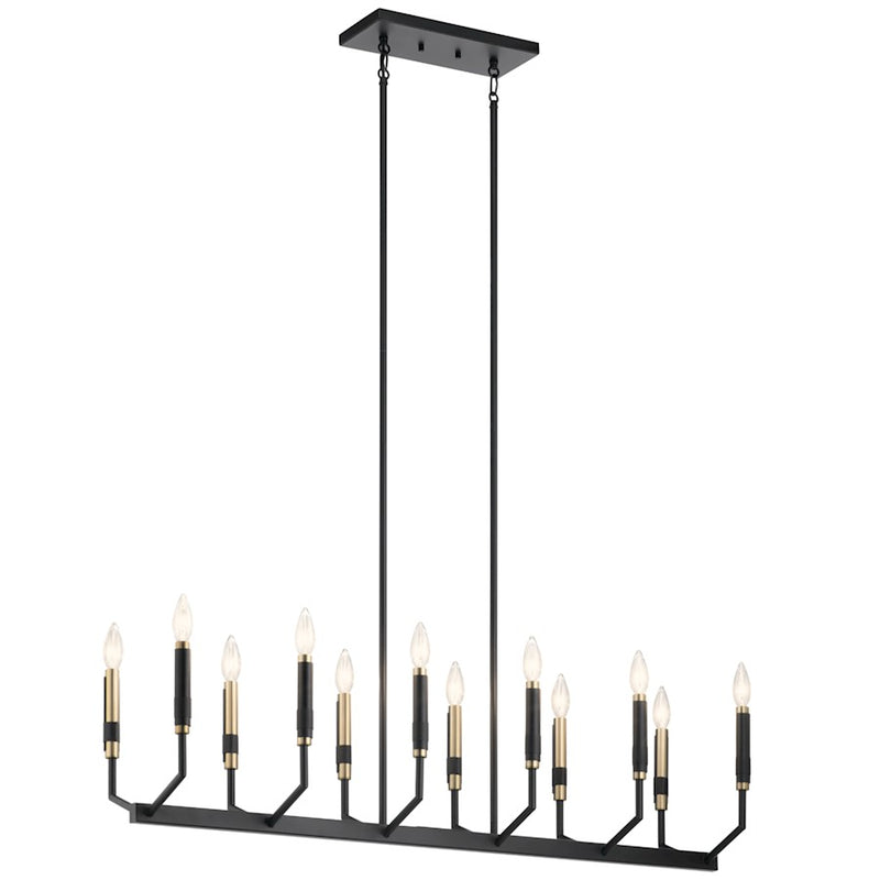 Kichler Armand 43in 12-Light Linear Chandelier | Contemporary Black and Bronze with Faux Leather | Dining Room & Living Room | Model 52350BK