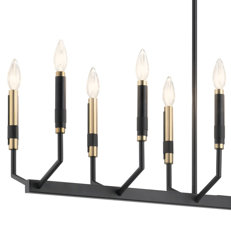 Kichler Armand 43in 12-Light Linear Chandelier | Contemporary Black and Bronze with Faux Leather | Dining Room & Living Room | Model 52350BK