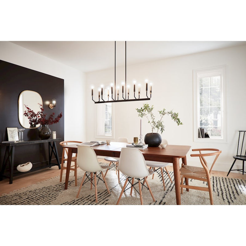 Kichler Armand 43in 12-Light Linear Chandelier | Contemporary Black and Bronze with Faux Leather | Dining Room & Living Room | Model 52350BK