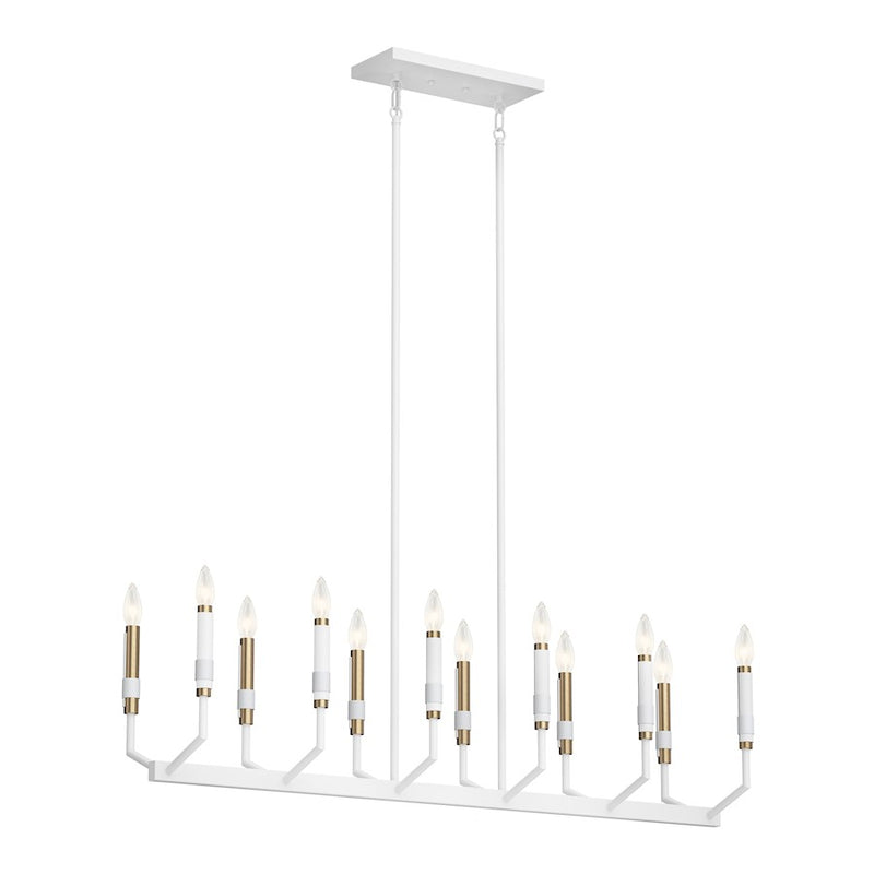 Kichler Armand 43in 12-Light Linear Chandelier | White Steel and Faux Leather | Dining Room & Living Room | 43 x 9.75 x 20 in | Model 52350WH