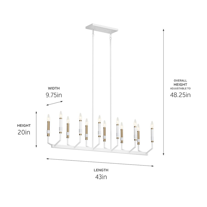 Kichler Armand 43in 12-Light Linear Chandelier | White Steel and Faux Leather | Dining Room & Living Room | 43 x 9.75 x 20 in | Model 52350WH