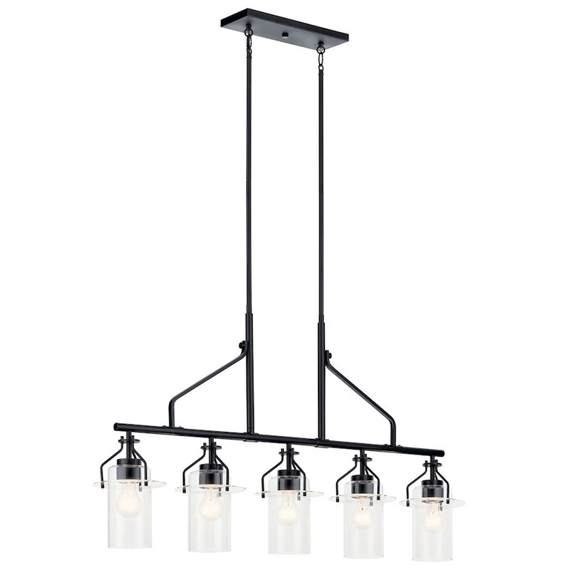 Kichler Everett 42in 5-Light Linear Chandelier | Industrial Brushed Brass and Clear Glass | Kitchen Island & Dining Room | Model 52379NBR