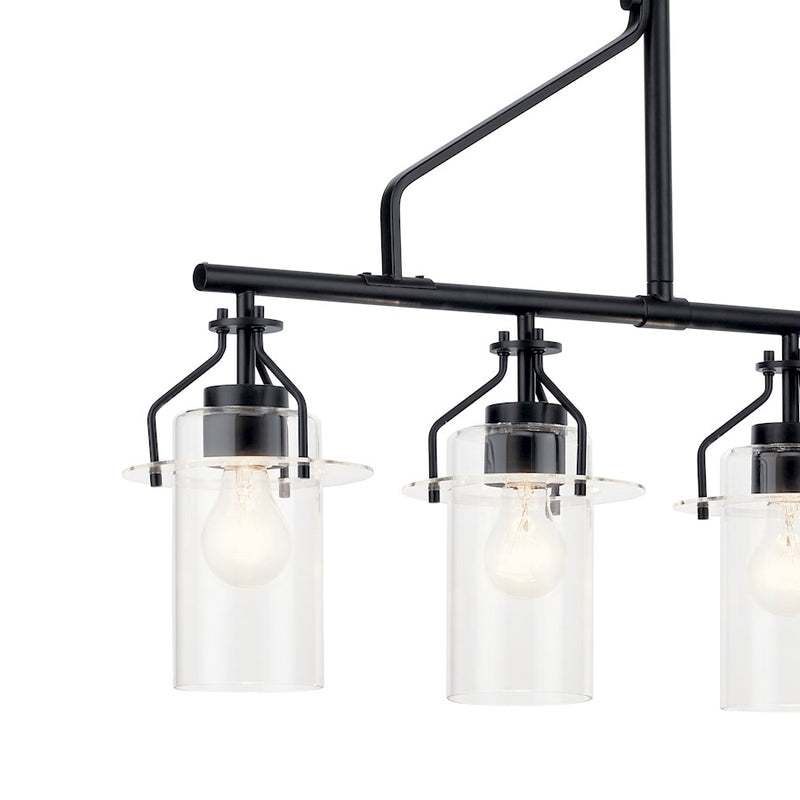 Kichler Everett 42in 5-Light Linear Chandelier | Industrial Brushed Brass and Clear Glass | Kitchen Island & Dining Room | Model 52379NBR