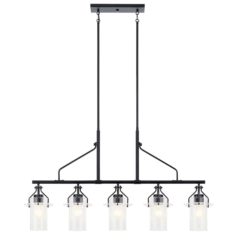 Kichler Everett 42in 5-Light Linear Chandelier | Industrial Brushed Brass and Clear Glass | Kitchen Island & Dining Room | Model 52379NBR