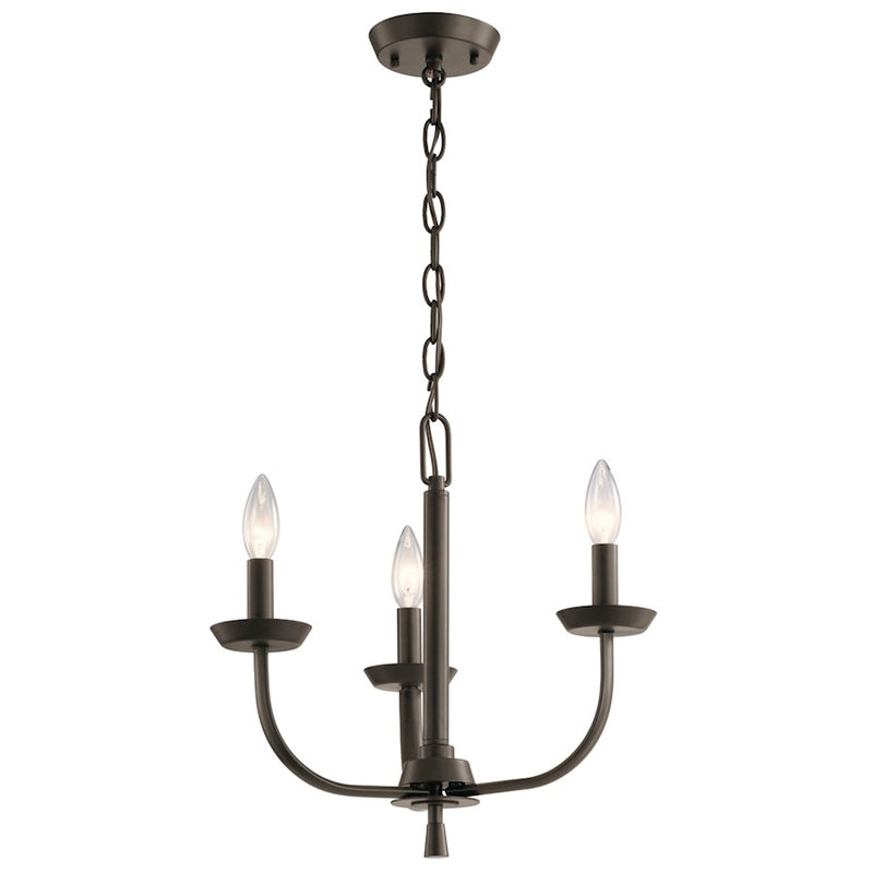 Kichler Kennewick 16in 3-Light Mini Chandelier | Traditional Olde Bronze Steel | Dining Room & Foyer | 16 x 14.75 in | Model 52383OZ