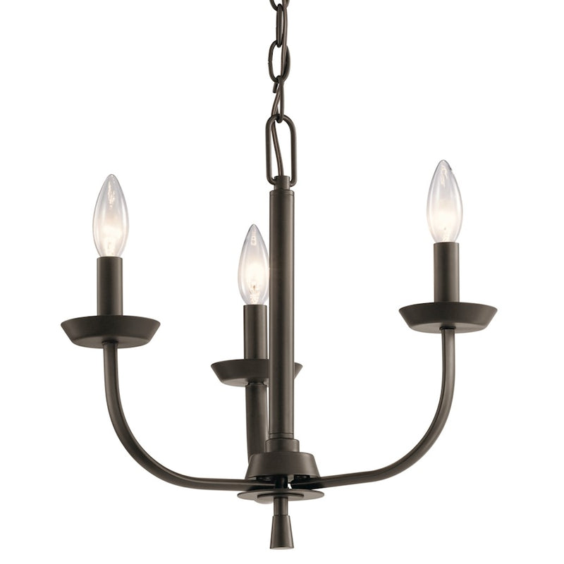 Kichler Kennewick 16in 3-Light Mini Chandelier | Traditional Olde Bronze Steel | Dining Room & Foyer | 16 x 14.75 in | Model 52383OZ
