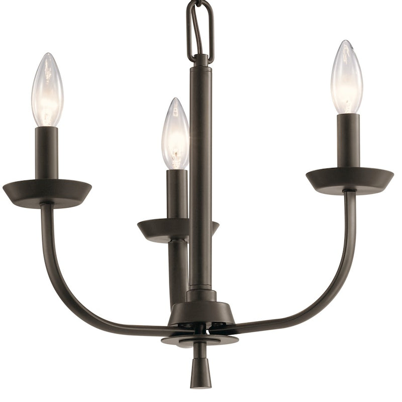 Kichler Kennewick 16in 3-Light Mini Chandelier | Traditional Olde Bronze Steel | Dining Room & Foyer | 16 x 14.75 in | Model 52383OZ