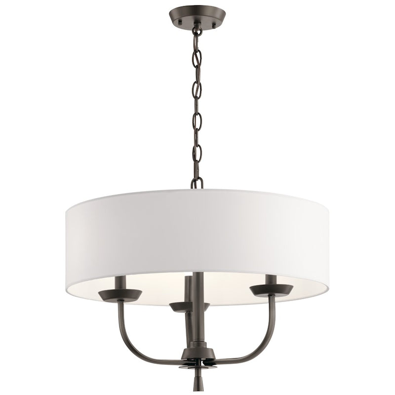 Kichler Kennewick 20in 3-Light Chandelier | Traditional Olde Bronze and White Fabric Shade | Dining Room & Living Room | 20 x 15 in | Model 52384OZ