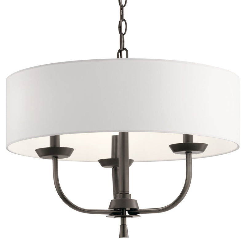 Kichler Kennewick 20in 3-Light Chandelier | Traditional Olde Bronze and White Fabric Shade | Dining Room & Living Room | 20 x 15 in | Model 52384OZ