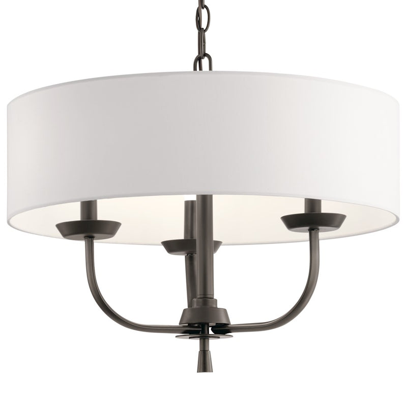 Kichler Kennewick 20in 3-Light Chandelier | Traditional Olde Bronze and White Fabric Shade | Dining Room & Living Room | 20 x 15 in | Model 52384OZ
