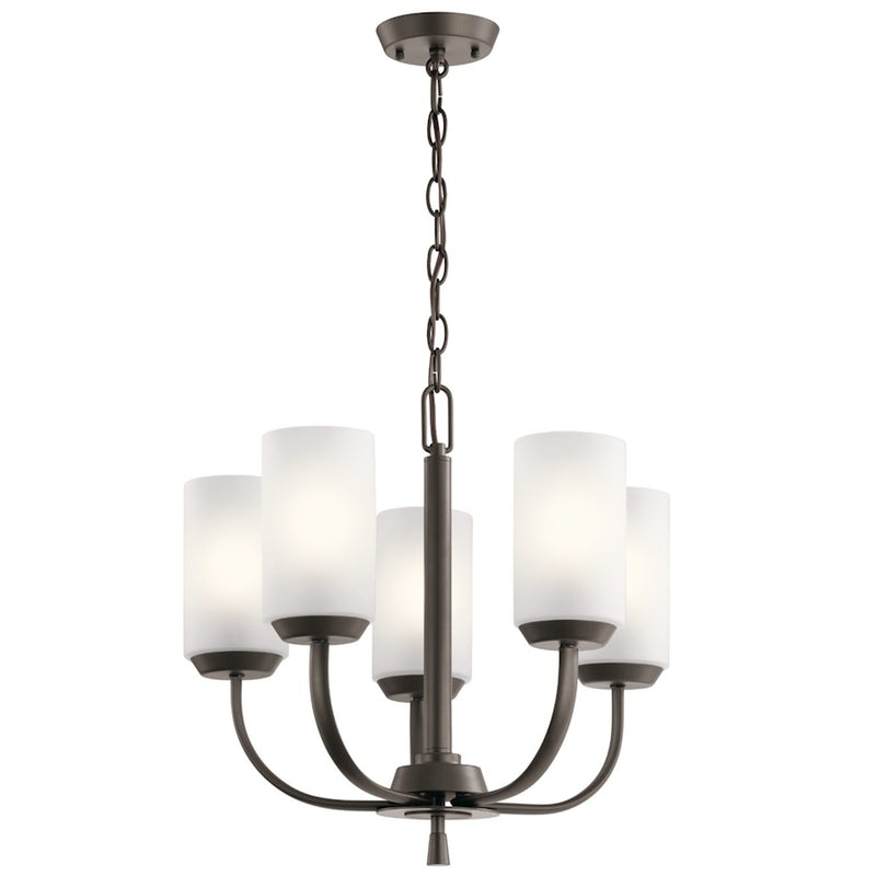 Kichler Kennewick 18.5in 5-Light Chandelier | Traditional Olde Bronze and White Fabric Shades | Dining Room & Living Room | Model 52386OZ