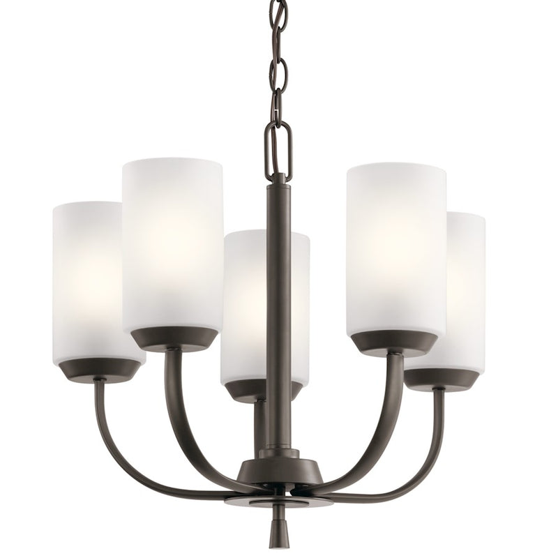 Kichler Kennewick 18.5in 5-Light Chandelier | Traditional Olde Bronze and White Fabric Shades | Dining Room & Living Room | Model 52386OZ