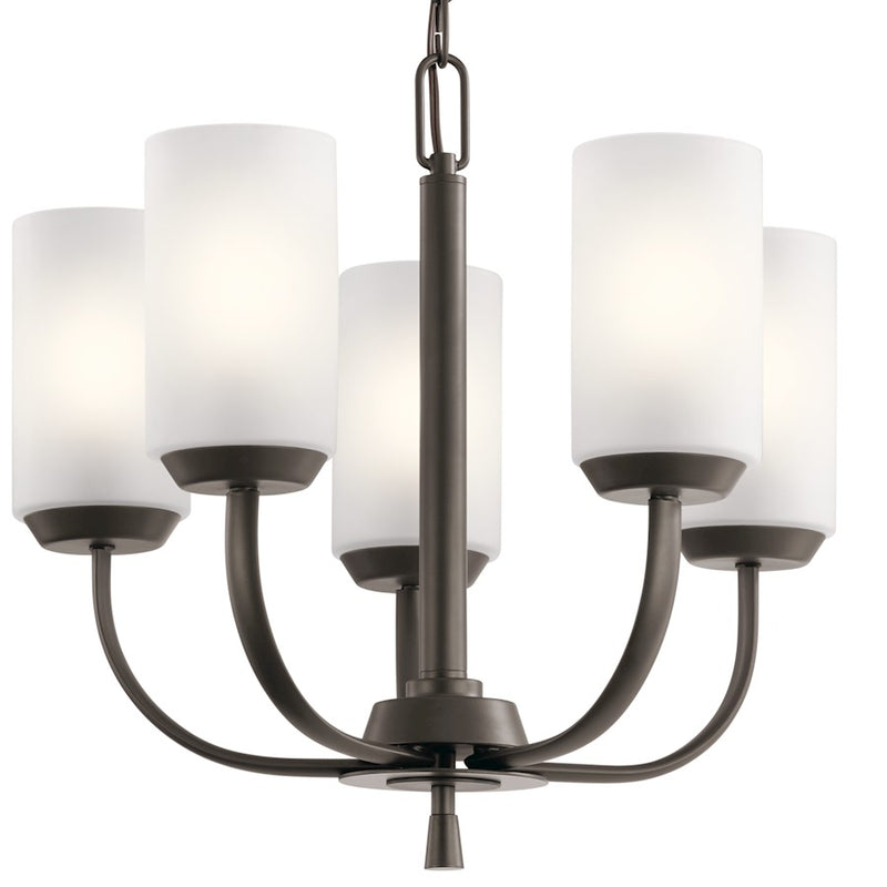 Kichler Kennewick 18.5in 5-Light Chandelier | Traditional Olde Bronze and White Fabric Shades | Dining Room & Living Room | Model 52386OZ