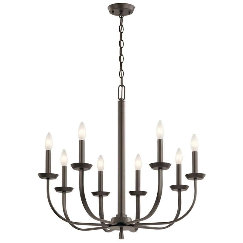 Kichler Kennewick 8-Light Chandelier | Traditional Olde Bronze Steel | Dining Room & Living Room | 27in Wide, 25in H | Model 52388OZ