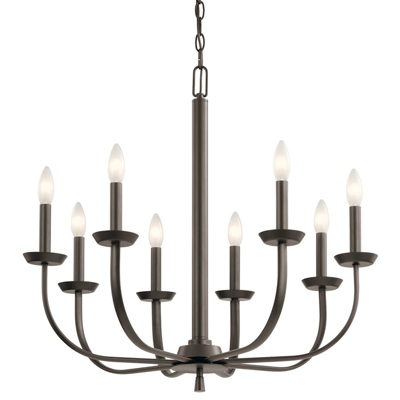 Kichler Kennewick 8-Light Chandelier | Traditional Olde Bronze Steel | Dining Room & Living Room | 27in Wide, 25in H | Model 52388OZ