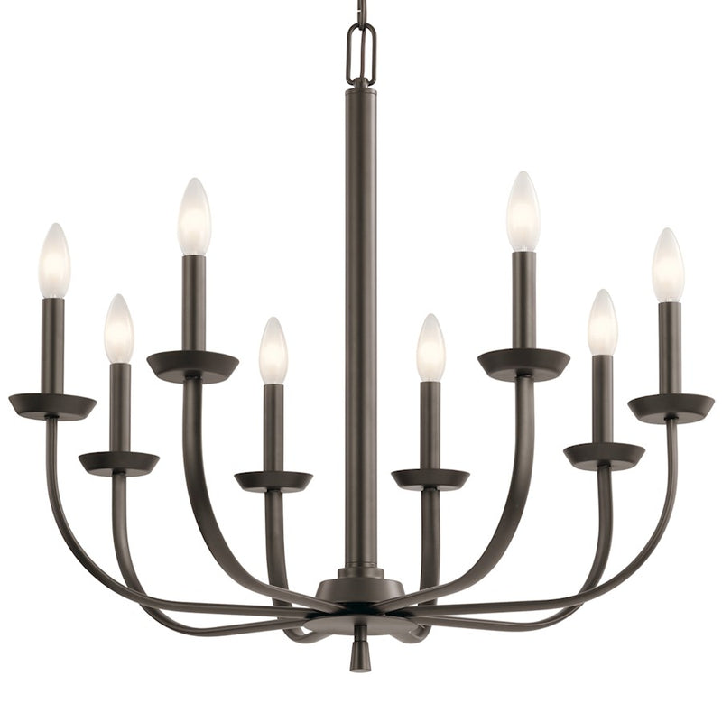 Kichler Kennewick 8-Light Chandelier | Traditional Olde Bronze Steel | Dining Room & Living Room | 27in Wide, 25in H | Model 52388OZ