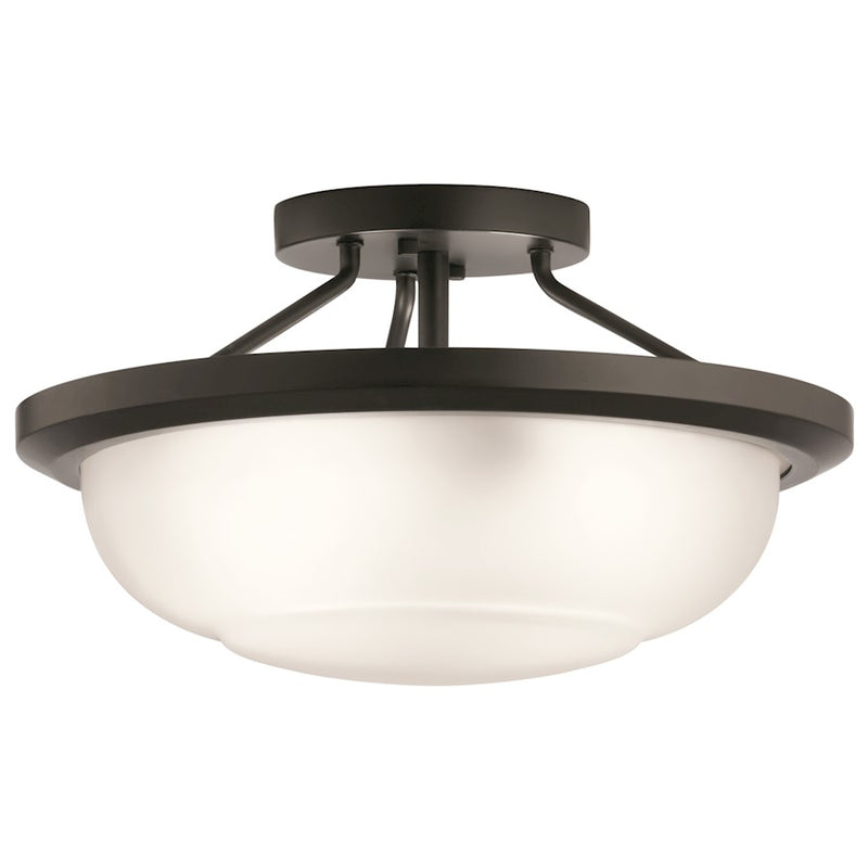Kichler Ritson 2-Light Semi-Flush Mount | Traditional Olde Bronze and Satin Etched Glass | Bedroom & Hallway Ceiling Light | 14 x 8 in | Model 52396OZ