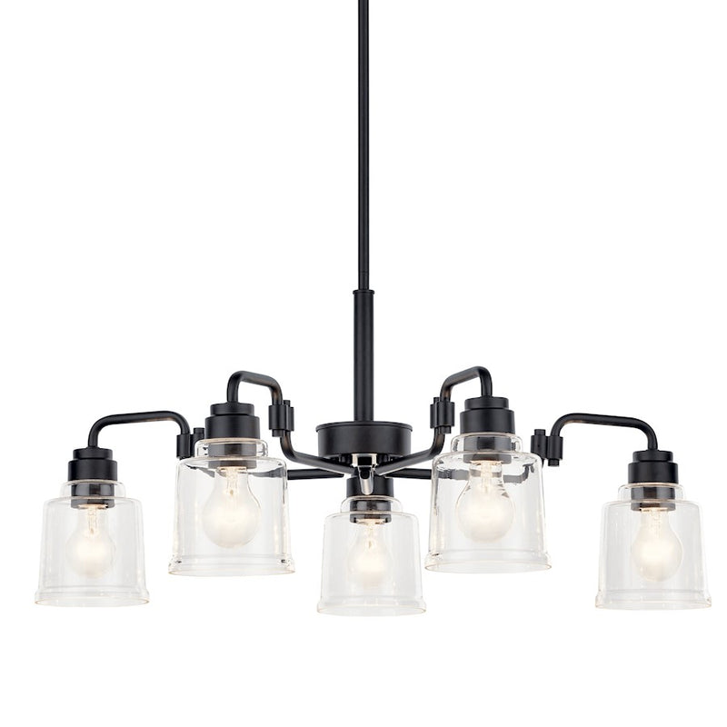 Kichler Aivian 30in 5-Light Chandelier | Industrial Brushed Nickel and Clear Glass | Dining Room & Living Room | 30 x 14 in | Model 52398NI
