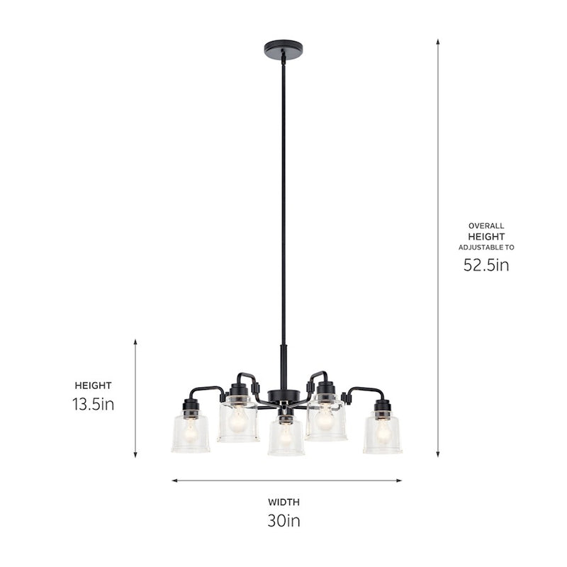 Kichler Aivian 30in 5-Light Chandelier | Industrial Brushed Nickel and Clear Glass | Dining Room & Living Room | 30 x 14 in | Model 52398NI