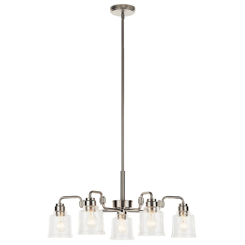Kichler Aivian 30in 5-Light Chandelier | Industrial Brushed Nickel and Clear Glass | Dining Room & Living Room | 30 x 14 in | Model 52398NI