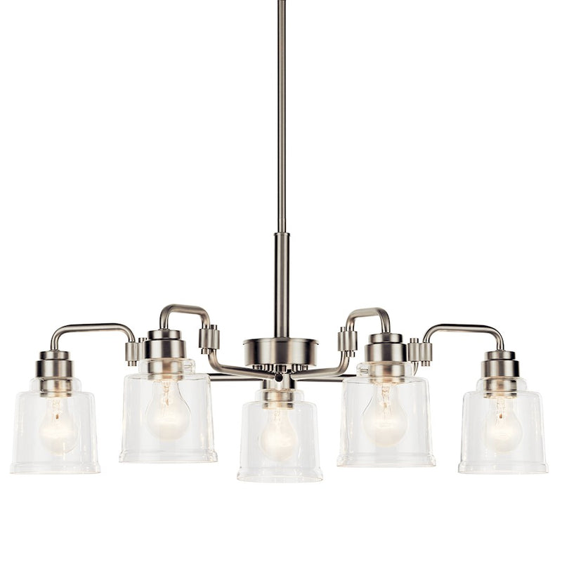 Kichler Aivian 30in 5-Light Chandelier | Industrial Brushed Nickel and Clear Glass | Dining Room & Living Room | 30 x 14 in | Model 52398NI