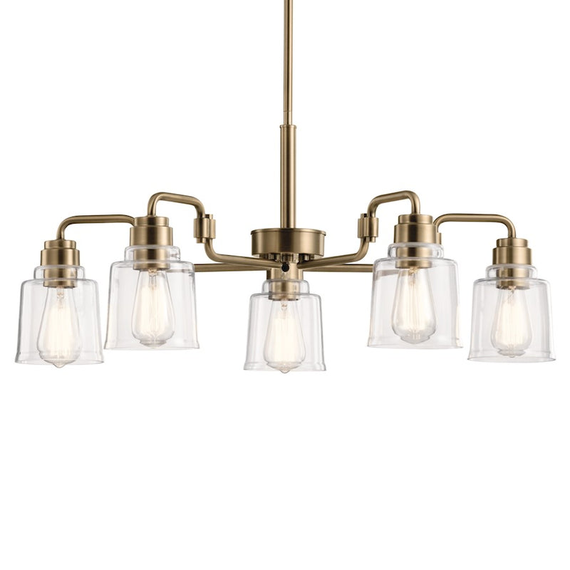 Kichler Aivian 30in 5-Light Chandelier | Vintage Industrial Weathered Brass | Living Room & Dining Room | 30 x 14 in | Model 52398WBR