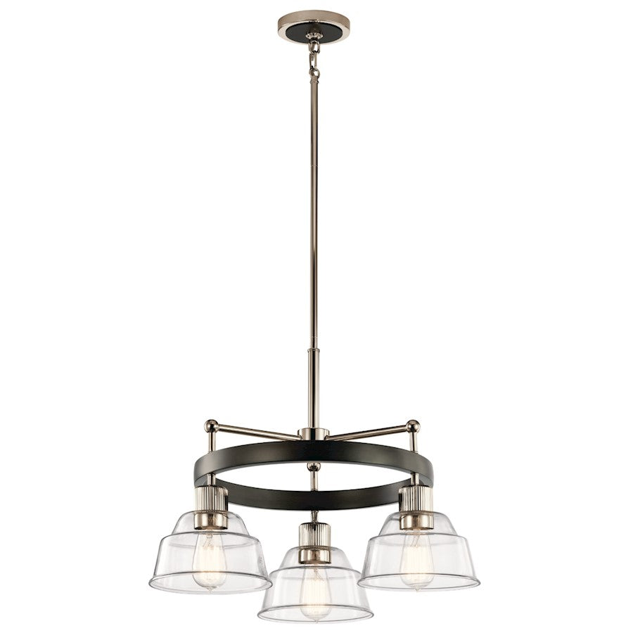 Kichler Eastmont 23in 3-Light Chandelier | Vintage Industrial Polished Nickel Steel and Clear Glass | Dining Room & Living Room | 23 x 23 | Model 52402PN