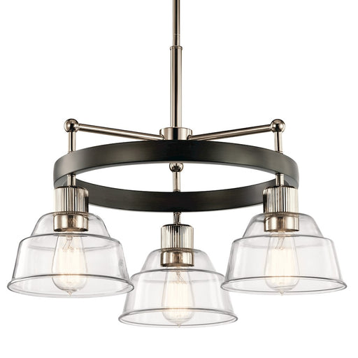Kichler Eastmont 23in 3-Light Chandelier | Vintage Industrial Polished Nickel Steel and Clear Glass | Dining Room & Living Room | 23 x 23 | Model 52402PN