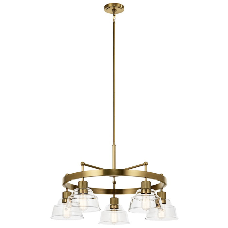 Kichler Eastmont 32in 5-Light Chandelier | Brushed Brass and Walnut Wood with Clear Glass | Dining Room & Living Room | Model 52403BNB