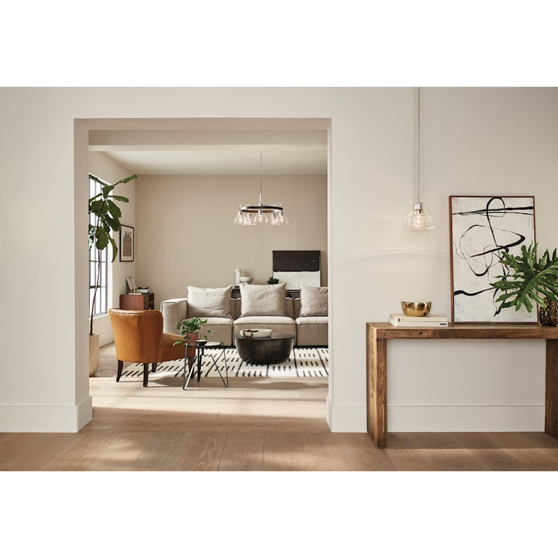 Kichler Eastmont 31.5in 5-Light Chandelier | Vintage Industrial Polished Nickel and Walnut Wood | Dining Room & Living Room | Model 52403PN