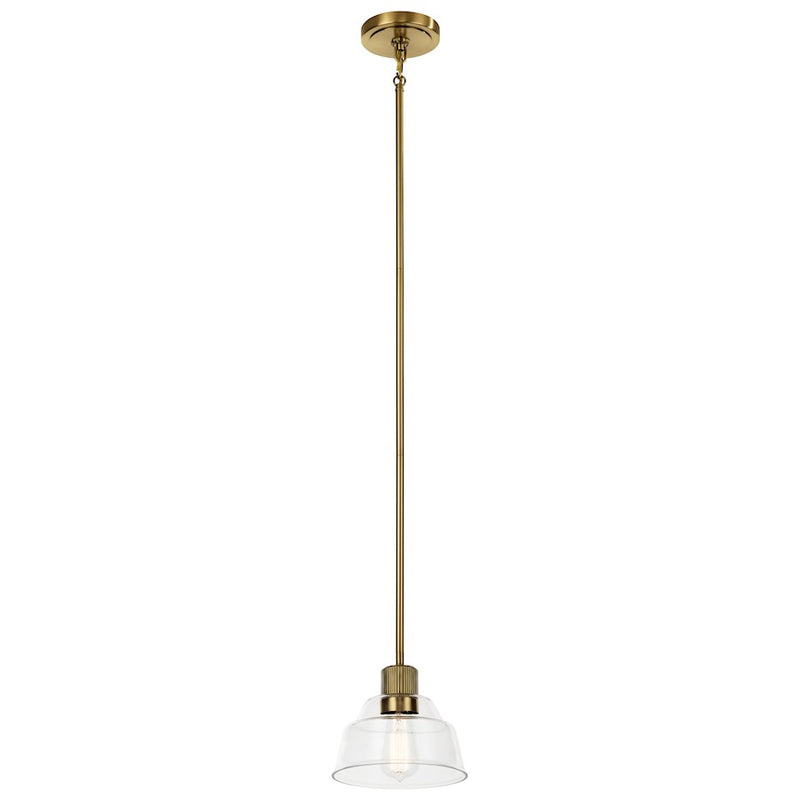 Kichler Eastmont 8in 1-Light Mini Pendant | Brushed Brass Steel and Clear Glass | Kitchen Island & Dining Room | 8 x 7.25 in | Model 52405BNB