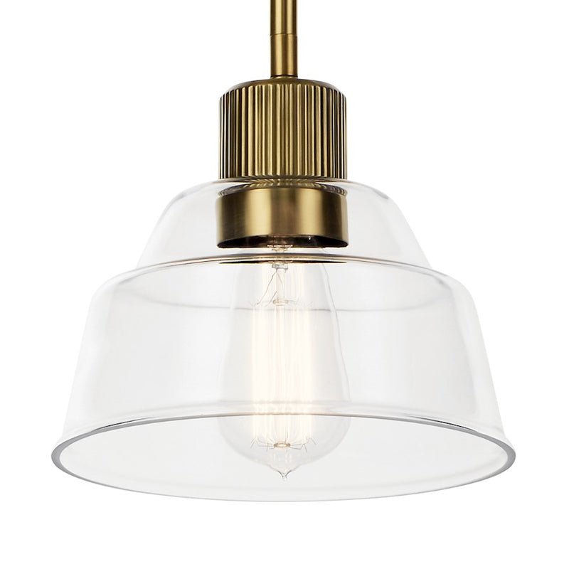 Kichler Eastmont 8in 1-Light Mini Pendant | Brushed Brass Steel and Clear Glass | Kitchen Island & Dining Room | 8 x 7.25 in | Model 52405BNB