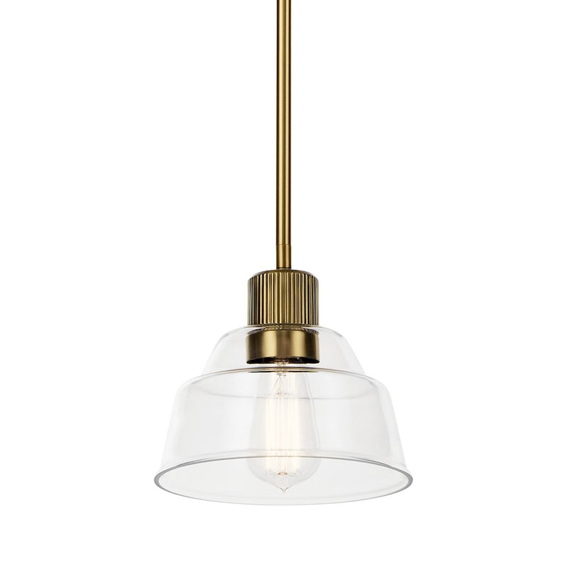Kichler Eastmont 8in 1-Light Mini Pendant | Brushed Brass Steel and Clear Glass | Kitchen Island & Dining Room | 8 x 7.25 in | Model 52405BNB