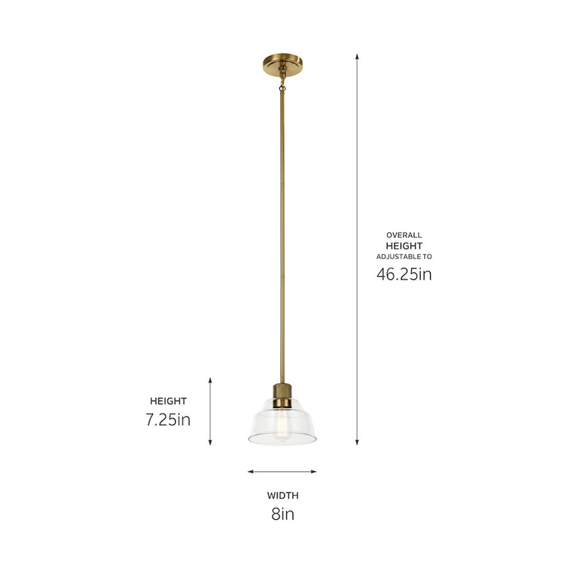 Kichler Eastmont 8in 1-Light Mini Pendant | Brushed Brass Steel and Clear Glass | Kitchen Island & Dining Room | 8 x 7.25 in | Model 52405BNB