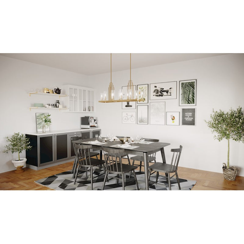 Kichler Kimrose 45in 10-Light Linear Chandelier | Art Deco Polished Nickel and Clear Fluted Glass | Dining Room & Kitchen Island | Model 52413PN