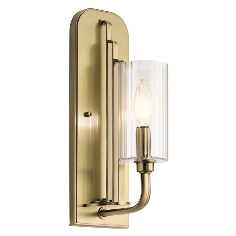 Kichler Kimrose 14in 1-Light Wall Sconce | Art Deco Polished Nickel Steel | Hallway & Living Room Accent | 4.5 x 14 x 6.25 in | Model 52415PN
