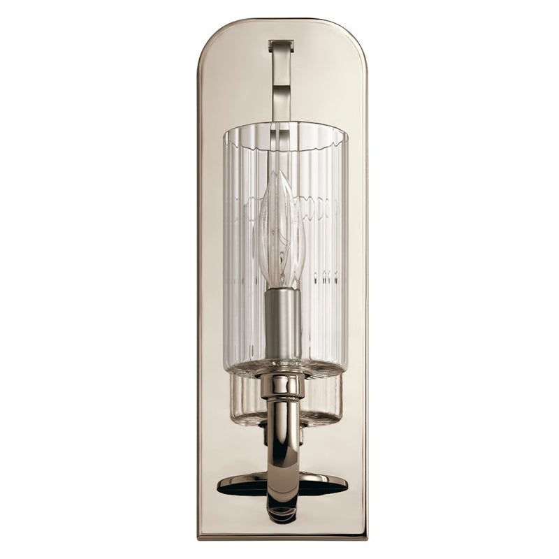 Kichler Kimrose 14in 1-Light Wall Sconce | Art Deco Polished Nickel Steel | Hallway & Living Room Accent | 4.5 x 14 x 6.25 in | Model 52415PN