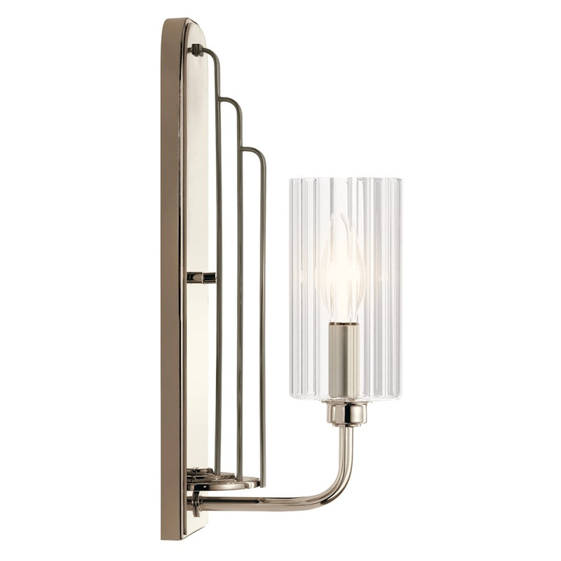 Kichler Kimrose 14in 1-Light Wall Sconce | Art Deco Polished Nickel Steel | Hallway & Living Room Accent | 4.5 x 14 x 6.25 in | Model 52415PN