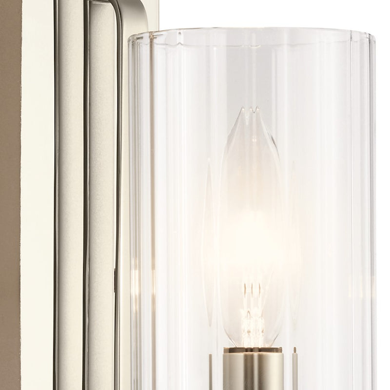 Kichler Kimrose 14in 1-Light Wall Sconce | Art Deco Polished Nickel Steel | Hallway & Living Room Accent | 4.5 x 14 x 6.25 in | Model 52415PN